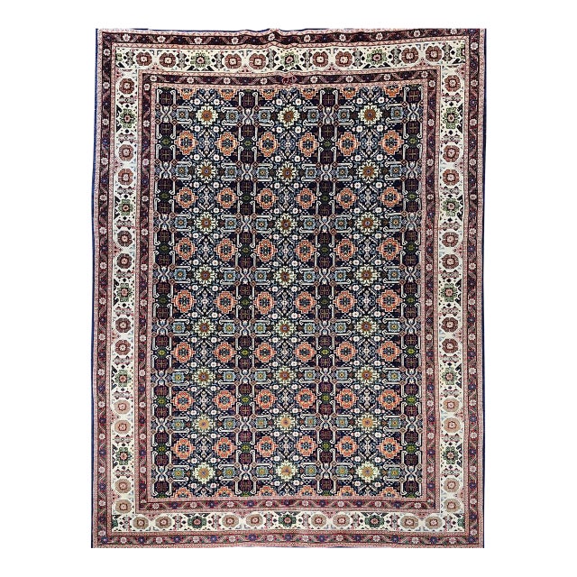 Vintage Persian Tabriz Afshan Rug, Hand-Knotted Wool, Allover Caucasian Shirvan Pattern, Navy & Ivory, 7x10 For Sale