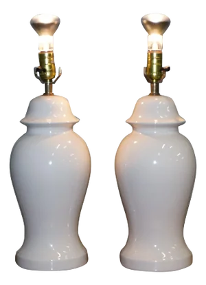 Vintage Cream Porcelain Lamps, 1970s, Set of 2