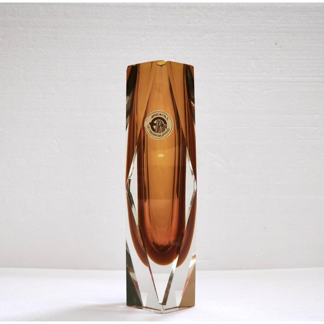 Large Faceted Amber and Clear Formia Sommerso Murano Glass Vase, Italy, 1970s For Sale - Image 9 of 18