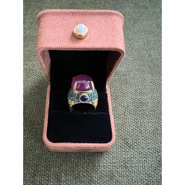 Bochic "Orient" Sapphire, Emerald & Ruby Cocktail Ring Set 18K Gold & Silver For Sale - Image 17 of 18
