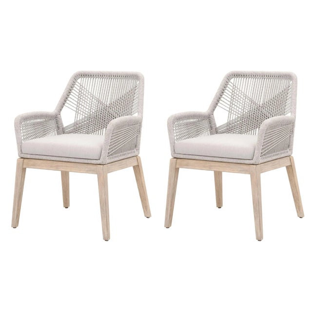 Loom Arm Chairs, Pumice & Grey Mahogany with Taupe & White Rope, Set of 2 For Sale - Image 10 of 10