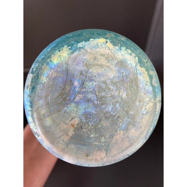 Glass Turquoise Stone & Amber Glass Art Glass Bottle For Sale - Image 7 of 8