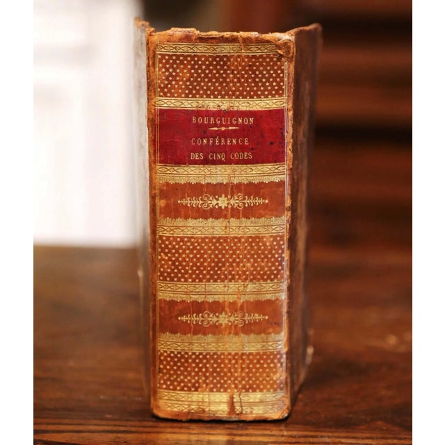 Metal 19th Century French Rust Red Painted Wrought Iron Book Binding Press With Book For Sale - Image 7 of 11