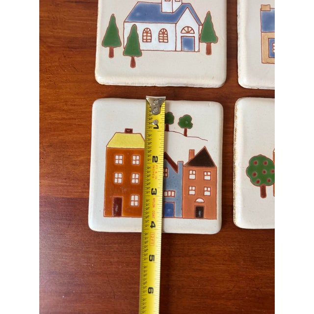 Mid-Century Modern Set of 9 Mid-Century Hand-Painted Folk Art Tiles (Besheer-Style) For Sale - Image 3 of 11