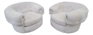 Mid Century Modern Cream Teddy Bear 2 Lounge Chairs by Schweiger Industries
