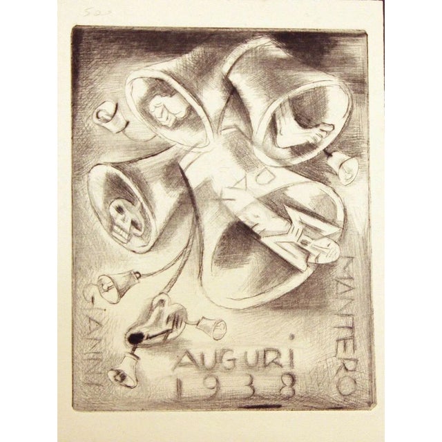Ex Libris Happy New Year 1938 - Original Etching by M. Fingesten 1937/38 For Sale