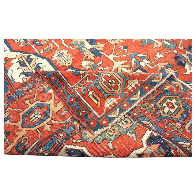 Antique Persian Serapi 10x15 Rust & Navy Handmade Area Rug #1140796 For Sale - Image 9 of 14