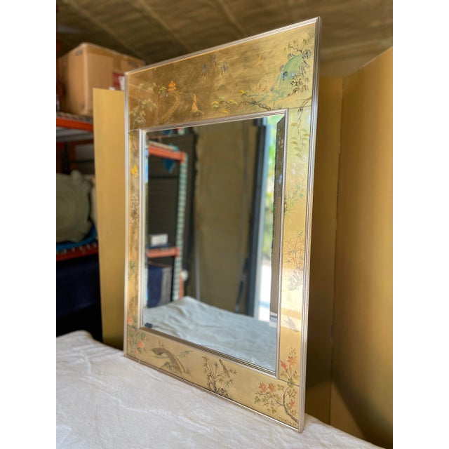Glass Vintage La Barge Hand Painted Gold Leaf Rectangular Decorative Mirror For Sale - Image 7 of 12