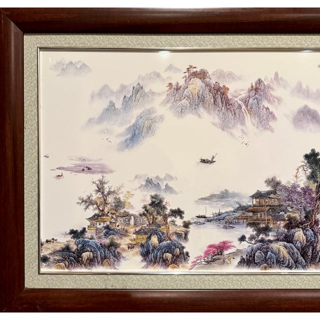 Chinese Mid 20th Century Large Chinese Porcelain Landscape Plaque With Jiangnan Scene For Sale - Image 3 of 10