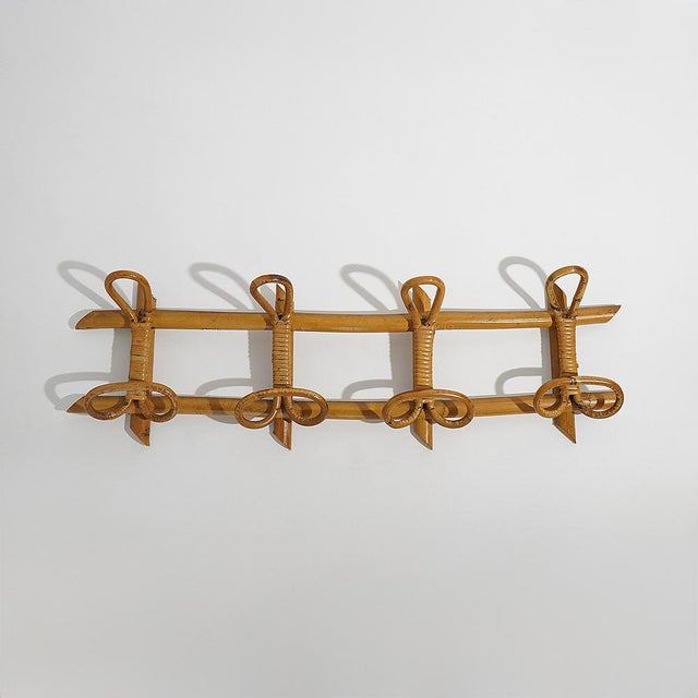 Wall Coat Rack in Rattan and Woven Wicker, 1960s For Sale - Image 12 of 12