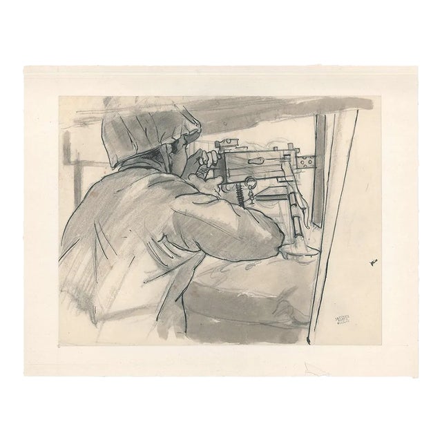 Jacques Hirtz, Soldier, Pen and Watercolor, Mid-20th Century For Sale