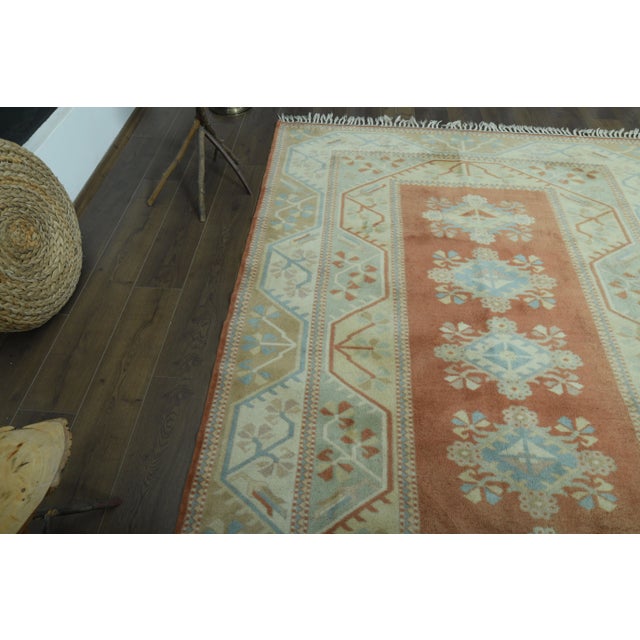 Orange 1970s Vintage Turkish Oushak Handmade Wool Cotton Orange Area Rug For Sale - Image 8 of 11