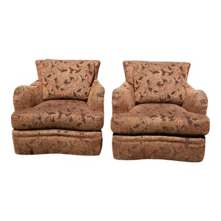 Paisley Pattern Swivel Club Chairs- A Pair For Sale
