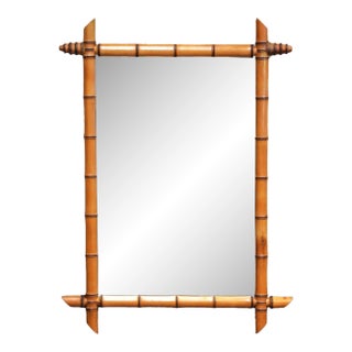 Early 20th Century French Faux Bamboo Walnut Wall Mirror For Sale