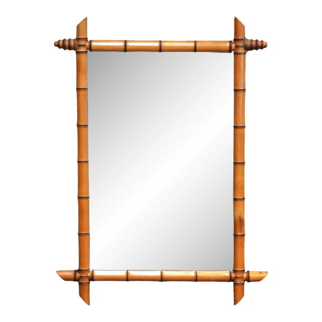 Early 20th Century French Faux Bamboo Walnut Wall Mirror For Sale
