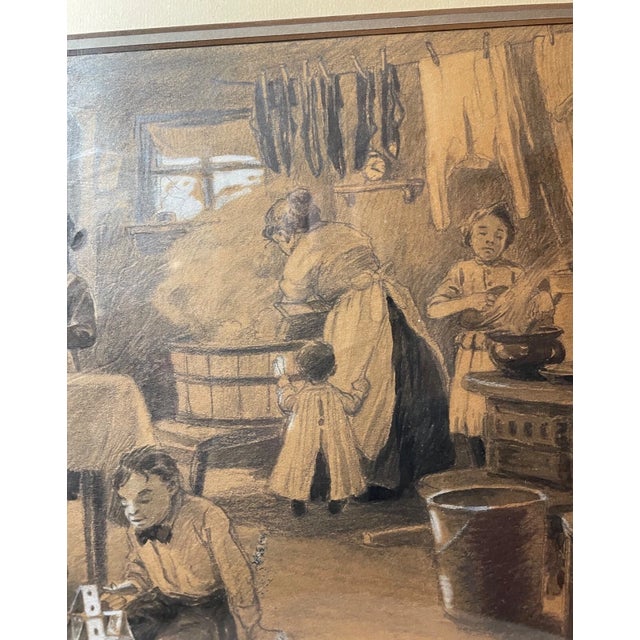Antique orig.l Egbert Norman Clark Charcoal Pencil Gouache Family Drawing Sketch For Sale - Image 11 of 16