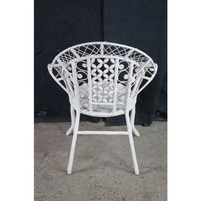 Antique Victorian White Painted Wicker Rattan Boho Chic Peacock Armchair For Sale - Image 9 of 13