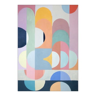 2026, Modern Painting in Pastel Tones of Art Deco Drops, Geometric Patterns Grid, Acrylic Paint on Watercolor Paper by Natalia Roman For Sale