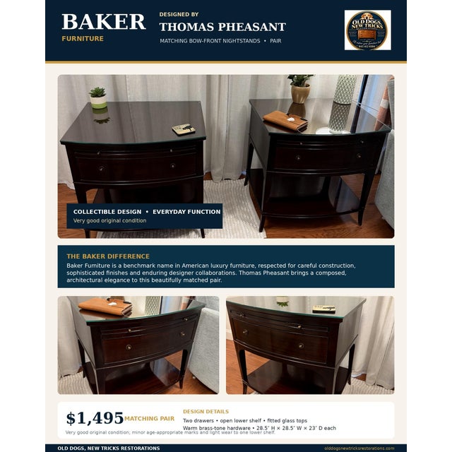 2000 - 2009 Thomas Pheasant for Baker Bow-Front Mahogany Nightstands, Pair For Sale - Image 5 of 12