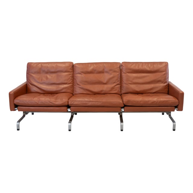 Sofas in Cognac Leather attributed to Paul Kjaerholm for Kold Christensen, 1970s, Set of 3 For Sale
