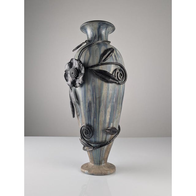 Belgian Art Deco Stoneware and Wrought Iron Vase by Roger Guerin, 1930 For Sale - Image 15 of 15