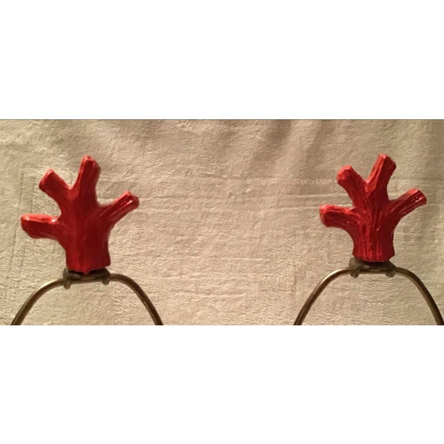 Metal Vintage Mid Century Modern Decorative Table Lamps Coral Orange Tree Branches - a Pair For Sale - Image 7 of 10