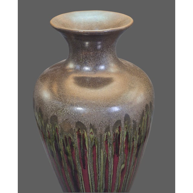 Vintage Mid-Century Modern Studio Art Drip Glazed Pottery 16'' Tall Vase For Sale - Image 4 of 10