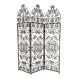Early 20th Century Spanish Cast and Forged Iron 3 Part Folding Screen For Sale