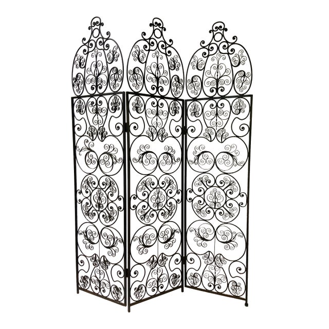 Early 20th Century Spanish Cast and Forged Iron 3 Part Folding Screen For Sale