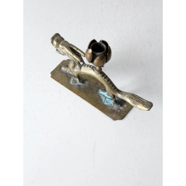 Brass Vintage Chinese Brass Dragon Candlestick Holder For Sale - Image 8 of 13