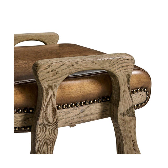 2020s Rustic Western Leather Upholstered Footstool For Sale - Image 5 of 7