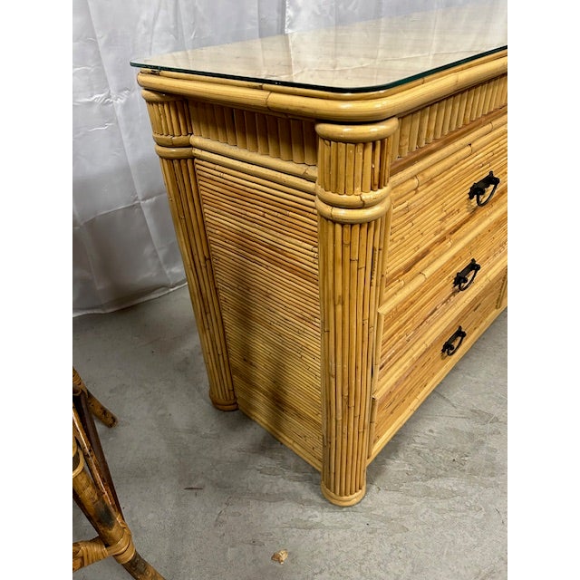 Neoclassical Late 20th Century Pencil Reed Rattan Dresser For Sale - Image 3 of 8