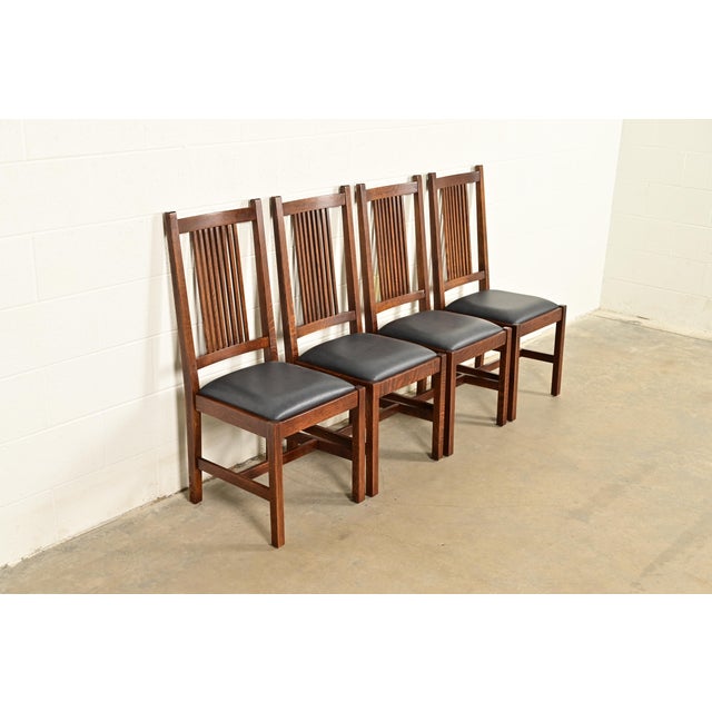Stickley Mission Oak Arts & Crafts Spindle Back Dining Chairs | Set of Four For Sale - Image 15 of 15