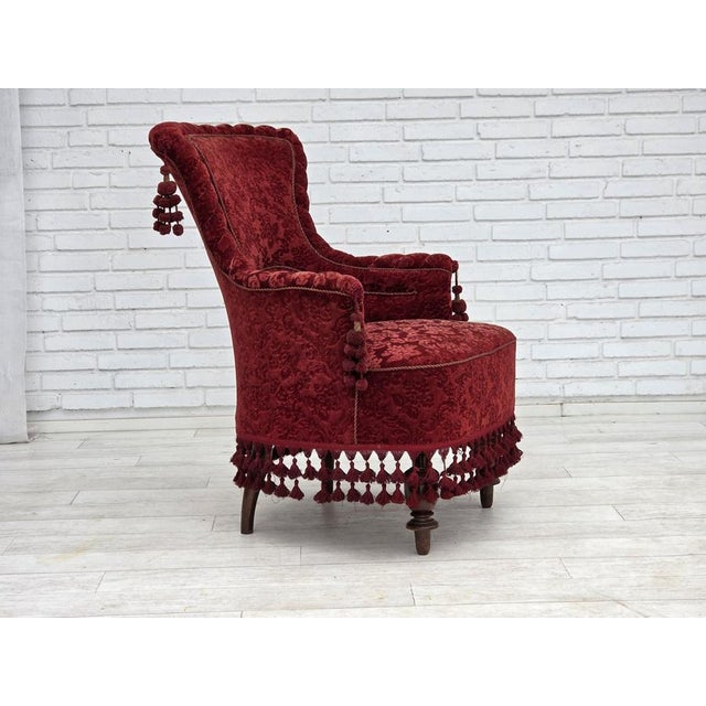 Mid-Century Modern Danish Armchair in Velour with Beech Legs, 1950s For Sale - Image 3 of 18