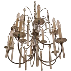 Ten-Light Chrome and Glass Chandelier by Sciolari