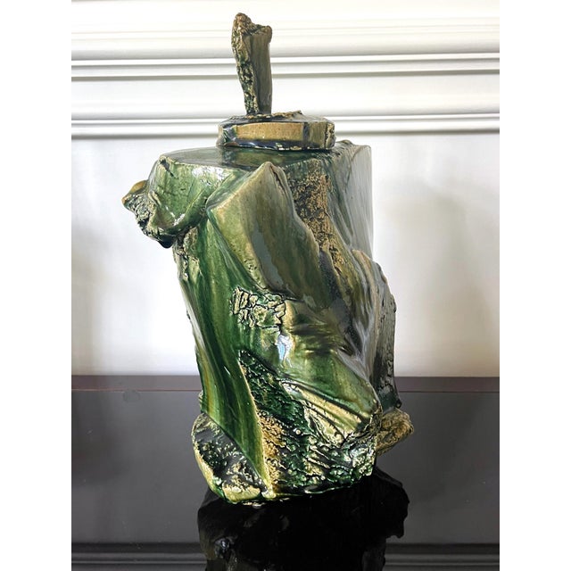 2000 - 2009 Large Japanese Ceramic Oribe Sculptural Vessel by Shigemasa Higashida For Sale - Image 5 of 18