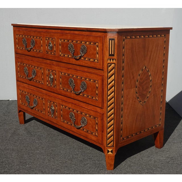 Vintage Baker Furniture Marble Chest Neoclassical Inlaid Design Side