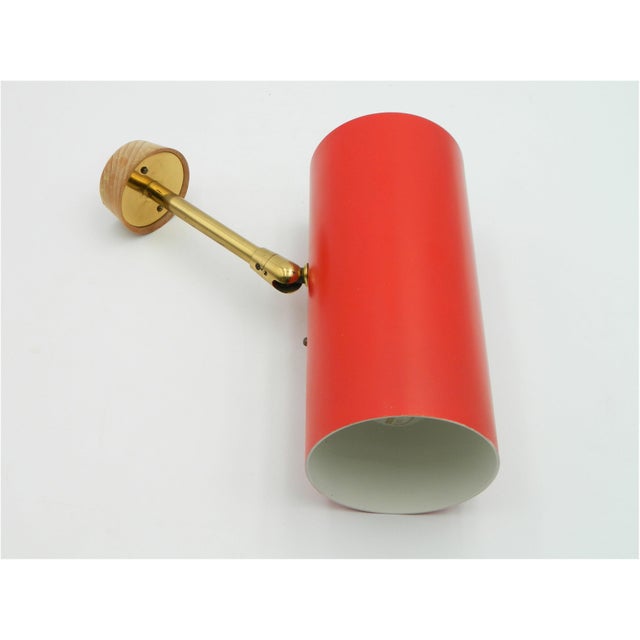 Beige Cylinder Wall Lamp with Red Shade and Chrome Arm by J.T. Kalmar, 1960s For Sale - Image 8 of 11