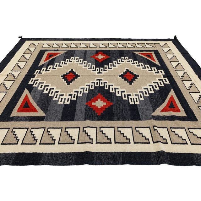 Modern Navajo Style Hand-Knotted Wool Area Rug - Southwest Geometric Accent For Sale - Image 4 of 12