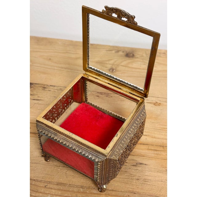 Vintage Ormolu Brass and Beveled Glass Jewelry Casket For Sale - Image 10 of 11