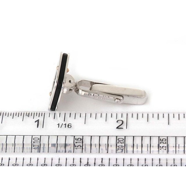 Mid 20th Century Mid 20th Century Pair of Baraka 18k White Gold Onyx Square Cufflinks For Sale - Image 5 of 6