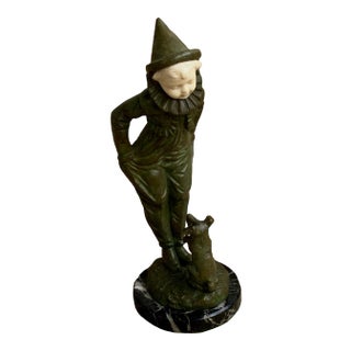 19th Century Georges Omerth French Bronze of Clown Boy With a Dog For Sale