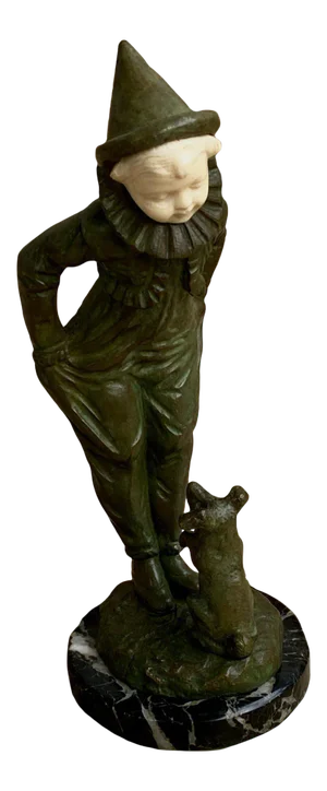 19th Century Georges Omerth French Bronze of Clown Boy With a Dog