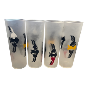 Vintage Mid Century Modern Frosted Tropical Fish Tom Collins Glasses - Set of 4