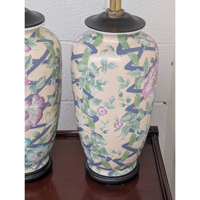 Vintage Ginger Jar Hand Painted Asian Porcelain With Peonies Design Table Lamp - a Pair For Sale In Washington DC - Image 6 of 7