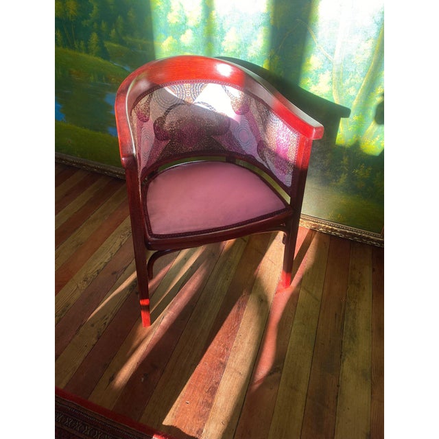 Pair of Fully Restored Fischel Art Nouveau Armchairs – Unique Textile Creation Founded in Bohemia at the end of the 19th...