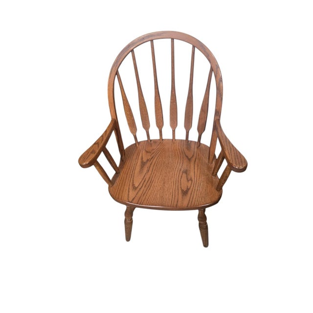Traditional Vintage Oak Windsor-Style Paddle-Back Armchairs, a Pair For Sale - Image 3 of 4