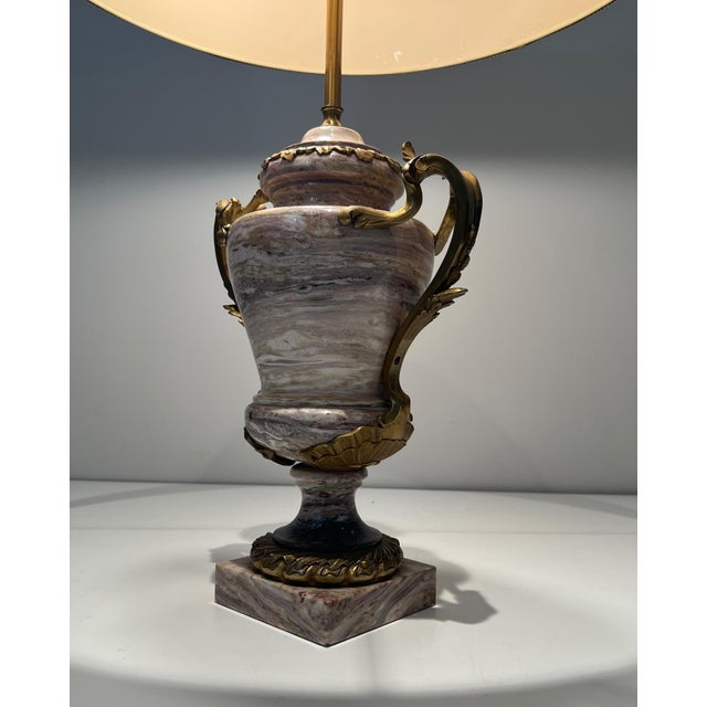 Metal Mid 19th Century Large Louis XV style lamp in marble and decorated with decorative bronze For Sale - Image 7 of 12