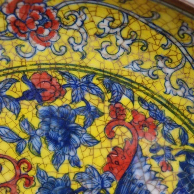 Chinese Vintage Ceramic Plate,Qing Dynasty Kangxi Marked Yellow Ground Famille Verte Porcelain Plate Hand Painted Butterfly Pattern For Sale - Image 4 of 7