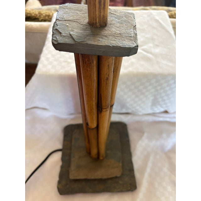1950s Mid-Century Modern Bamboo and Slate Lamp For Sale - Image 9 of 18